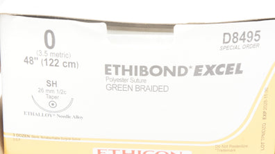 Ethicon D8495 0 Ethibond Excel Polyester Stre SH 26mm 1/2c Taper, 48In-Box of 36
